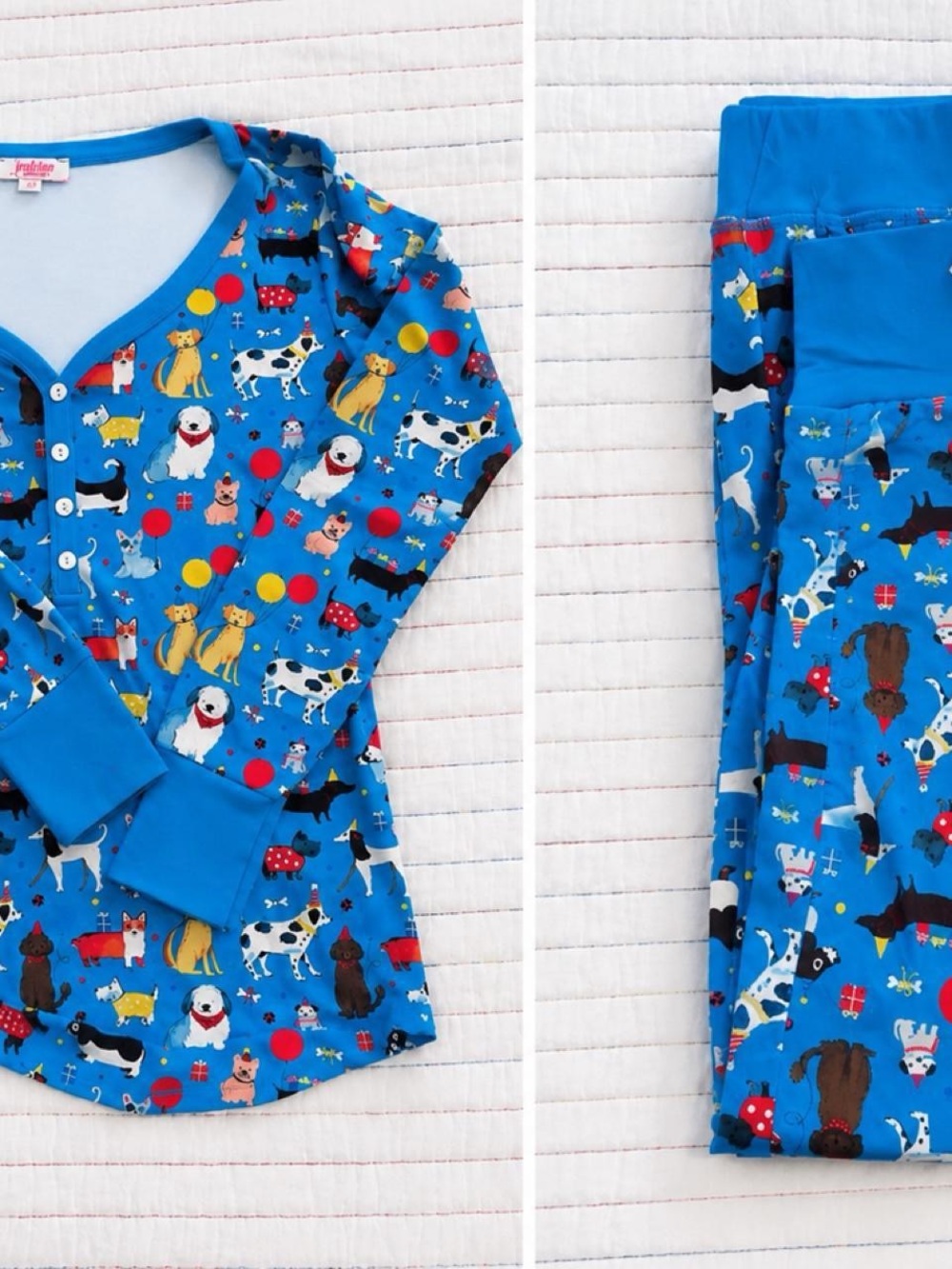 Womens Bright Blue Dog-Print Pajama Set